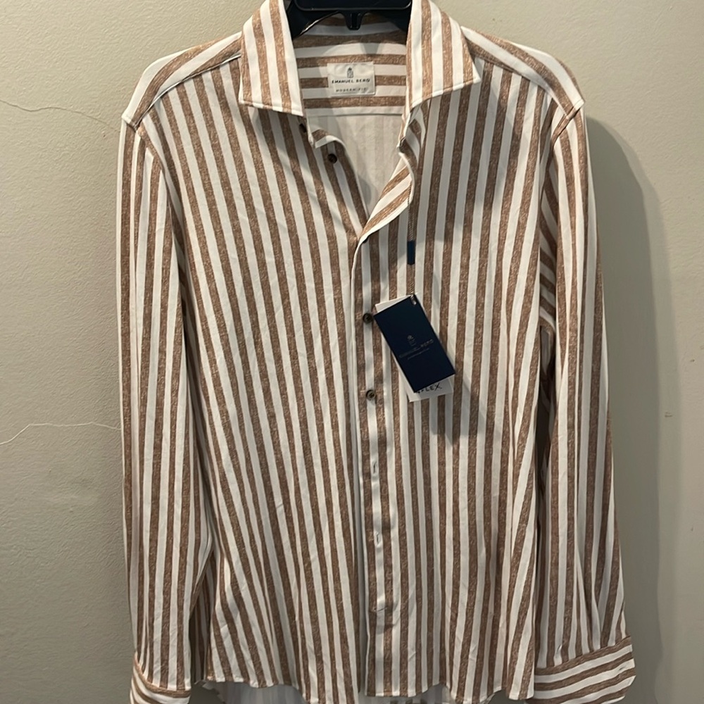 Emanuel Berg Men’s Striped Button Down Lone Sleeve Shirt Sz - M